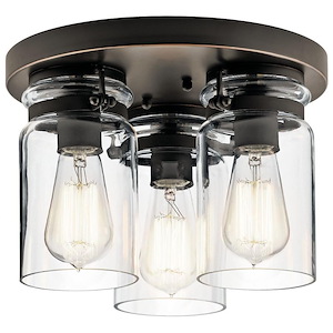 Brinley - 3 light Flush Mount - with Vintage Industrial inspirations - 8 inches tall by 11.75 inches wide - 492981