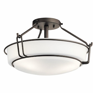 Alkire - 3 light Semi-Flush Mount - with Transitional inspirations - 9.25 inches tall by 16.5 inches wide