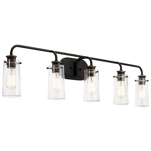 Braelyn - 5 Light Bath Vanity Approved for Damp Locations - with Vintage Industrial inspirations - 10 inches tall by 44 inches wide