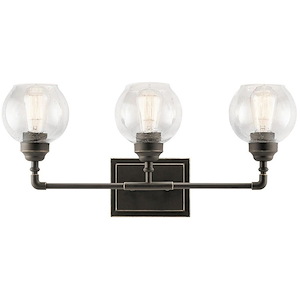 Niles - 3 Light Transitional Bath Vanity Approved for Damp Locations - with Vintage Industrial inspirations - 10.75 inches tall by 24 inches wide