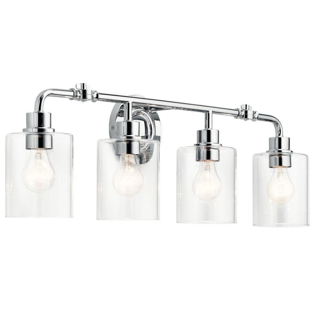 Kichler Lighting 45667CH Gunnison - 4 Light Bath Vanity Approved For Damp Locations - With Vintage Industrial Inspirations - 9.75 Inches Tall By 33.75 Inches Wide
