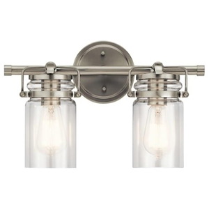 Brinley - 2 Light Bath Vanity Approved for Damp Locations - with Vintage Industrial inspirations - 10 inches tall by 15.75 inches wide - 688015