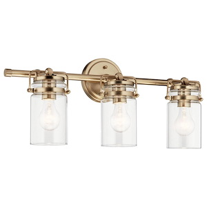 Brinley - 3 Light Bath Vanity Approved for Damp Locations - with Vintage Industrial inspirations - 10 inches tall by 24 inches wide - 688014