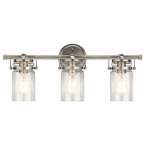 Brinley - 3 Light Bath Vanity Approved for Damp Locations - with Vintage Industrial inspirations - 10 inches tall by 24 inches wide