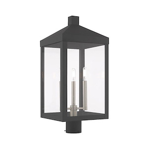 Nyack - 3 Light Outdoor Post Top Lantern in Mid Century Modern Style - 10.5 Inches wide by 24 Inches high