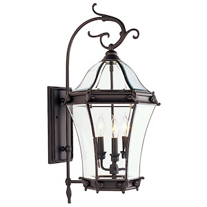 Fleur de Lis - 3 Light Outdoor Wall Lantern in Traditional Style - 14 Inches wide by 29 Inches high