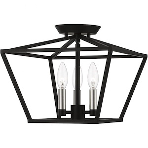 Devone - 3 Light Square Semi-Flush Mount In Transitional Style-10.75 Inches Tall and 12.5 Inches Wide