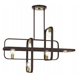 Bergamo - 6 Light Linear Chandelier in Geometric Style - 14 Inches wide by 33.25 Inches high