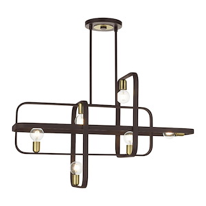 Bergamo - 6 Light Linear Chandelier in Geometric Style - 14 Inches wide by 33.25 Inches high
