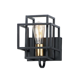 Liner-Bathroom Wall Light-Geometric Design in Matte Black with Satin Brass Accents - 1291854