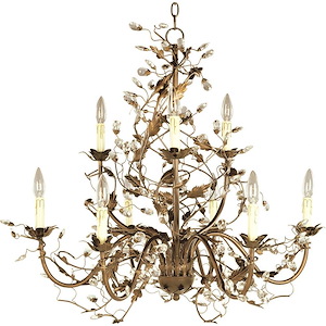 Elegante-9 Light 2-Tier Chandelier in Leaf style-29 Inches wide by 30.5 inches high
