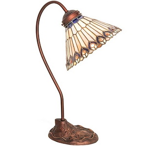 Tiffany Jeweled Peacock - 1 Light Desk Lamp-18 Inches Tall and 8 Inches Wide