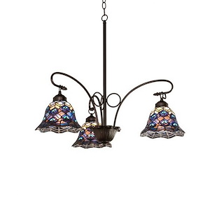 Tiffany Peacock Feather - 3 Light Chandelier-34 Inches Tall and 32 Inches Wide - 1099055