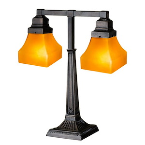 20 Inch H Bungalow Frosted Amber 2 Arm Desk Lamp