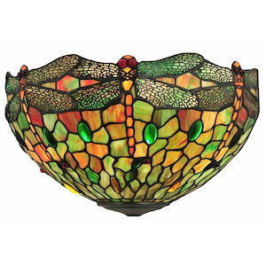 17 Inch Wide Tiffany Hanginghead Dragonfly Wall Sconce - 830376