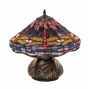 16 Inch High Tiffany Hanginghead Dragonfly Cone Table Lamp