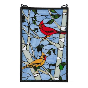 13 Inch W X 10 Inch H Cardinals Morning Stained Glass Window