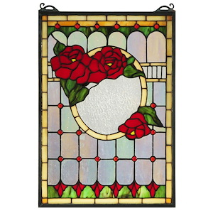 14 Inch W X 20 Inch H Morgan Rose Stained Glass Window