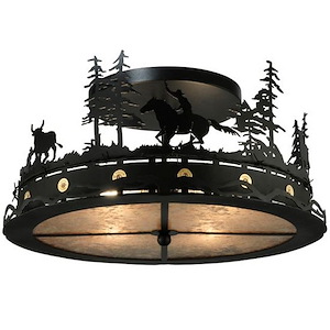 Cowboy & Steer - 4 Light Flush Mount-11 Inches Tall and 22 Inches Wide - 1351132