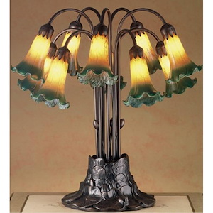 Amber/Green Pond Lily - 10 Light Table Lamp