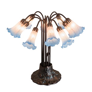 Pink/Blue Pond Lily - 22 Inch Ten Light Table Lamp - 828794