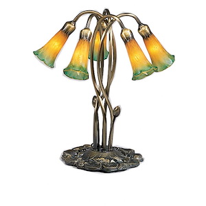 Amber/Green Pond Lily - 5 Light Accent Lamp - 74801