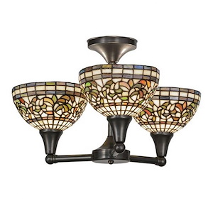 Tiffany Turning Leaf - 3 Light Flush Mount-13 Inches Tall and 22 Inches Wide - 1352957