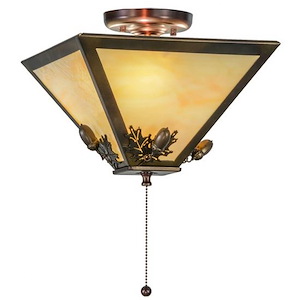 Oak Leaf & Acorn - 3 Light Square Flush Mount-9.5 Inches Tall and 15.5 Inches Wide - 1353001