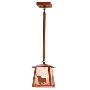 Cowboy & Steer - 1 Light Square Pendant-30.5 Inches Tall and 10 Inches Wide - 1353006