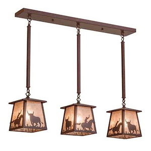 Cowboy & Steer - 3 Light Island Pendant-31 Inches Tall and 7 Inches Wide - 1353014