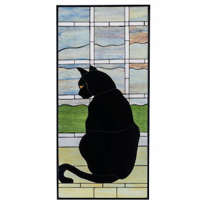20 Inch W X 42 Inch H Cat In Window Stained Glass Window