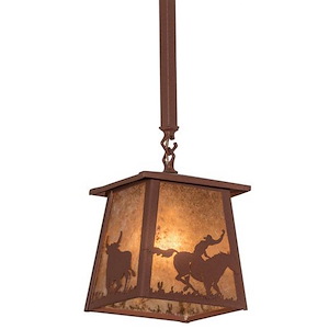 Cowboy & Steer - 1 Light Square Pendant-81 Inches Tall and 10 Inches Wide - 1354220