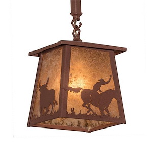 Cowboy & Steer - 1 Light Square Pendant-87 Inches Tall and 10 Inches Wide - 1354221