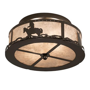 Cowboy & Steer - 2 Light Flush Mount-8 Inches Tall and 16 Inches Wide - 1354244