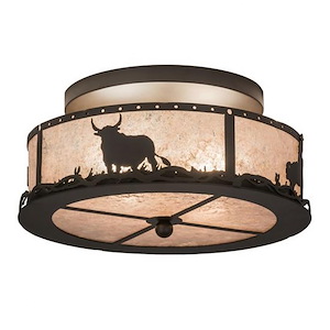 Cowboy & Steer - 2 Light Flush Mount-8 Inches Tall and 16 Inches Wide - 1354252