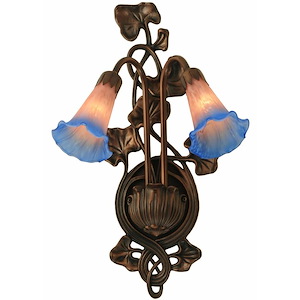 Pink/Blue Pond Lily - 11 Inch Two Light Wall Sconce - 828793