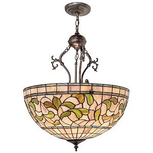 Tiffany Turning Leaf - 3 Light Inverted Pendant-35 Inches Tall and 20 Inches Wide - 1354662