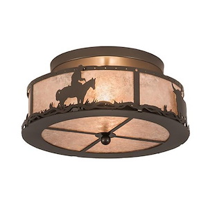 Cowboy & Steer - 2 Light Flush Mount-8 Inches Tall and 16 Inches Wide - 1355657
