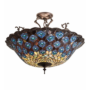 24 Inch Wide Peacock Feather Semi-Flush Mount - 828541