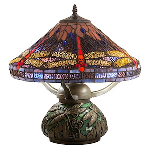 16 Inch High Tiffany Hanginghead Dragonfly Cone Table Lamp