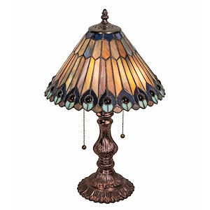19 Inch High Tiffany Jeweled Peacock Accent Lamp