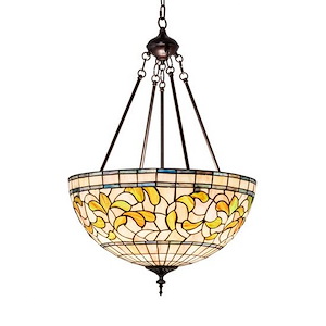 Tiffany Turning Leaf - 3 Light Inverted Pendant-32 Inches Tall and 20 Inches Wide