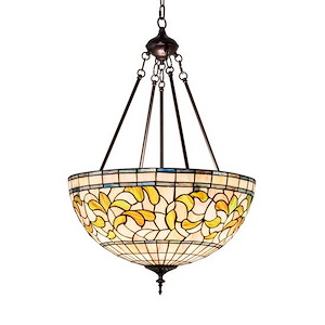 Tiffany Turning Leaf - 3 Light Inverted Pendant-32 Inches Tall and 20 Inches Wide - 1099082