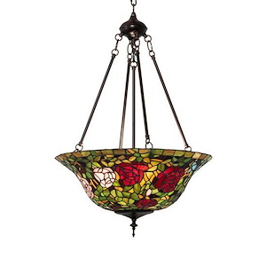 Tiffany Rosebush - 3 Light Inverted Pendant-32 Inches Tall and 20 Inches Wide