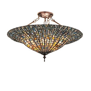 Tiffany Lotus Leaf - 3 Light Semi-Flush Mount-16 Inches Tall and 24.5 Inches Wide - 1099050
