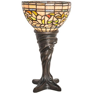 Tiffany Turning Leaf - 1 Light Mini Table Lamp-15 Inches Tall and 8 Inches Wide