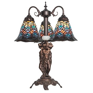 Tiffany Peacock Feather - 3 Light Table Lamp-23 Inches Tall and 17 Inches Wide - 1099056