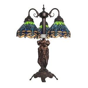 Tiffany Hanginghead Dragonfly - 3 Light Table Lamp-23 Inches Tall and 16.5 Inches Wide - 1099036