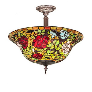 Tiffany Rosebush - 3 Light Semi-Flush Mount-18 Inches Tall and 19.5 Inches Wide - 1359564