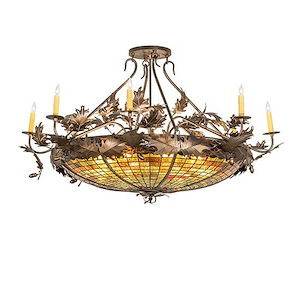Oak Leaf & Acorn - 8 Light Semi-Flush Mount-28 Inches Tall and 48 Inches Wide - 1359957